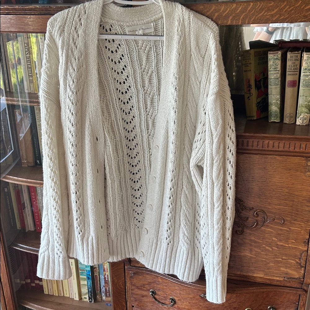 Chelsea & Theodore Cream Open Cable-Knit Cardigan Sz XLarge